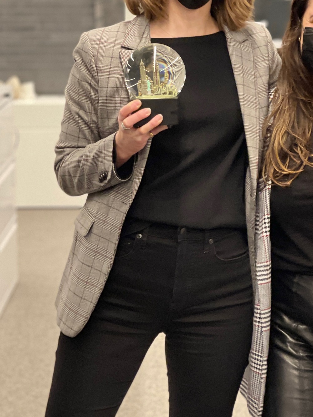 H&M Gray Plaid Single-Button Blazer